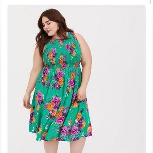 Green Torrid Midi Challis Smocked Dress